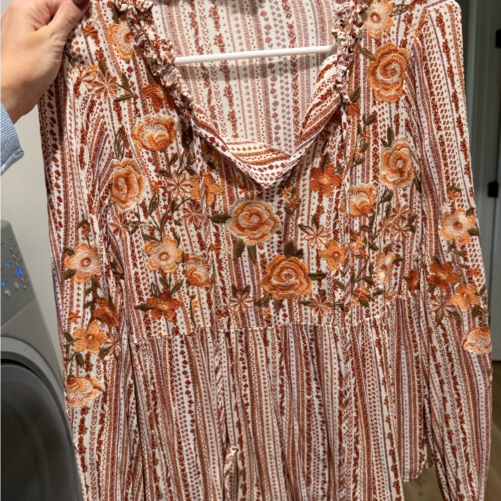 Savanna Jane Striped Floral Embroidered Blouse - Orange and Cream